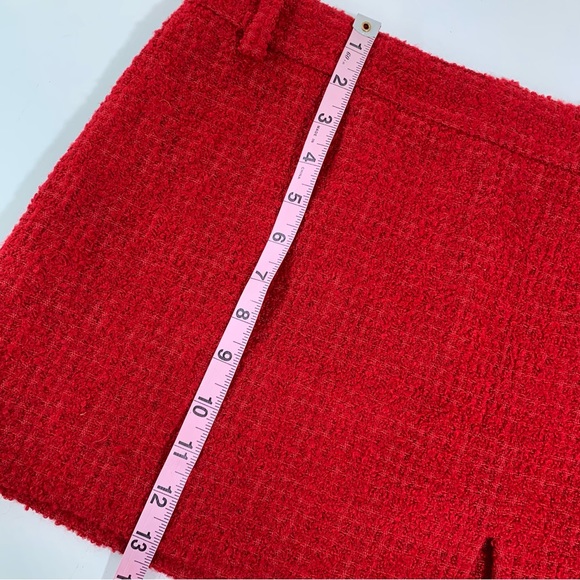 ZARA Tweed Mini Skirt Red Slit With Belt Loops Womenâs US XS EUC Textured Fabric - Picture 10 of 15